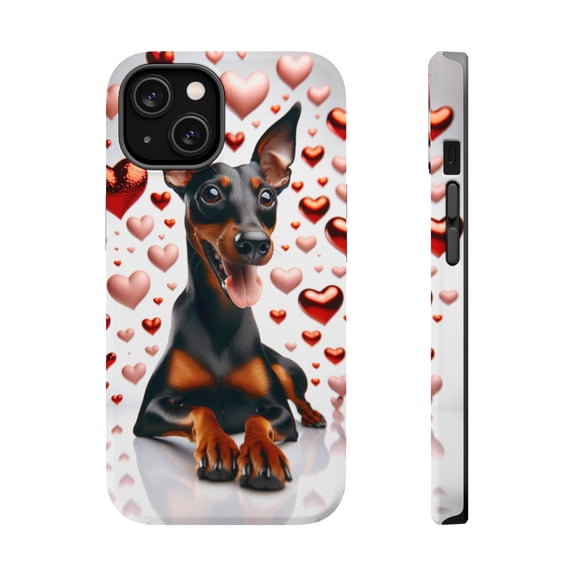 DistinctInk Tough Case for Apple iPhone 15 (6.1" Screen), Compatible with MagSafe Charging - Valentine's Day Manchester Terrier