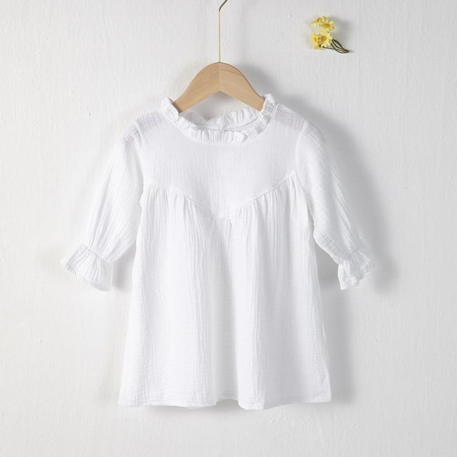LOVZFMLL Spring And Summer Girls' Solid Color Long Sleeve Round Neck Dress Elegant Sweet And Versatile Girls' Folded Skirt