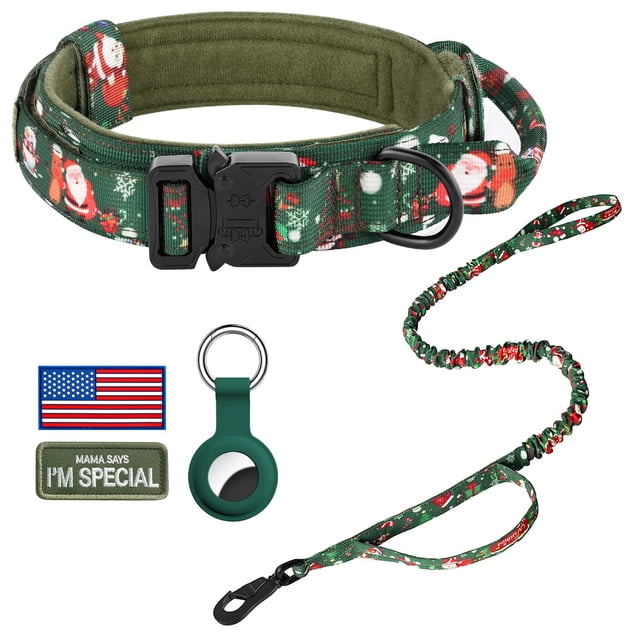 Collar táctico para perros DAGANXI de nailon ajustable con asa, color verde