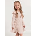 thumbnail image 6 of Gyratedream Toddler Fall Winter Long Sleeve Dress Ruffle Long Sleeve Ribbed Knit Button Down Casual Dresses 2-7 Years, 6 of 9