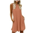 thumbnail image 2 of Wycnly Womens Dresses Breathable Comfy Casual Loose Swing Pocket Tank Mini Dresses Summer Solid Round Neck Sleeveless Formal Short Dress Orange XL, 2 of 7
