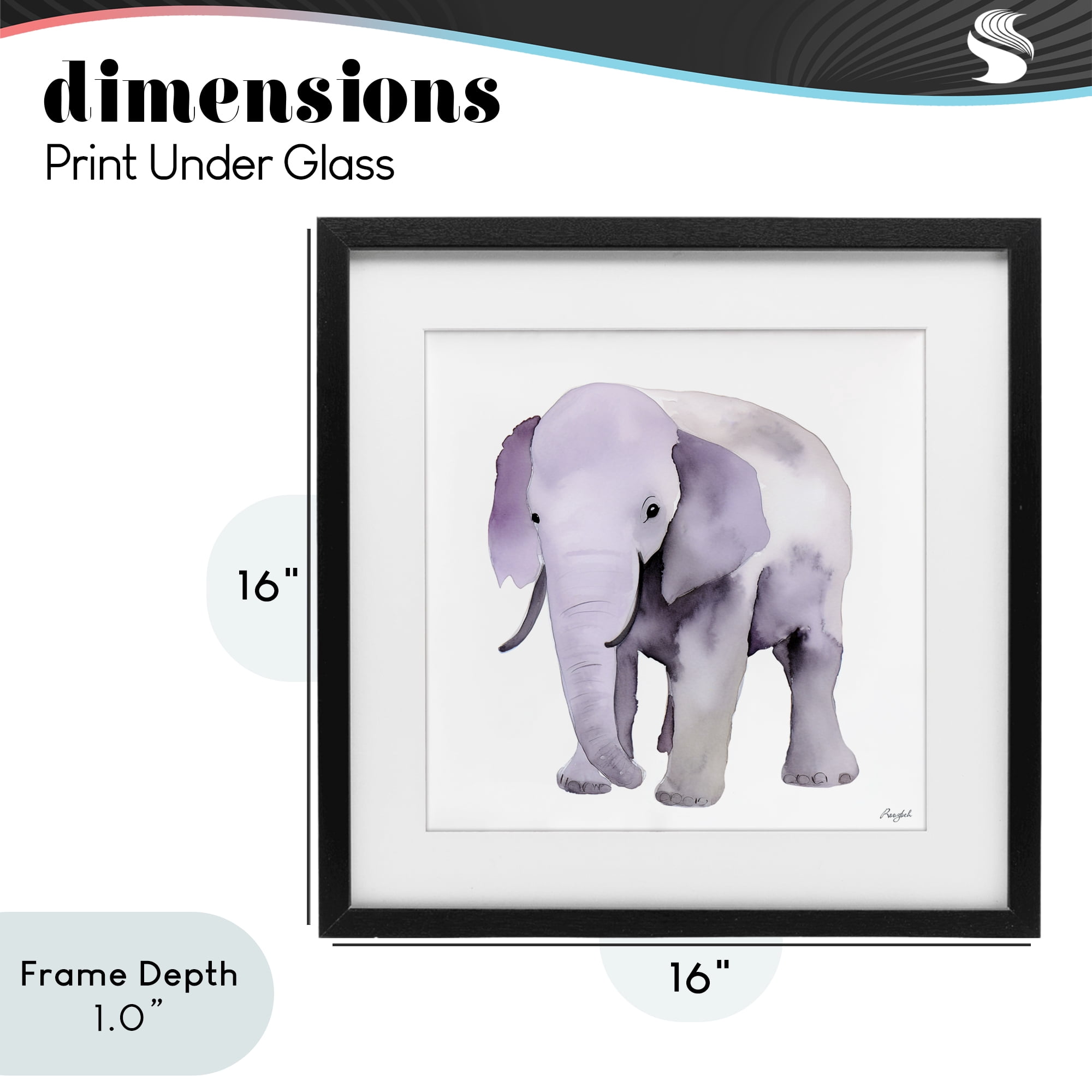 Stupell Industries Kid's Minimal Elephant Black Framed Print Under Glass, design by Roozbeh