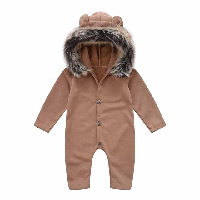 IROINID en Solde Grenouillère pour Bébé à Manches Longues de Printemps et Combinaison à Capuchon pour Nourrisson avec Col, Brun