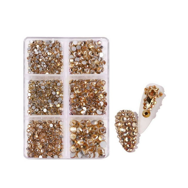 Soidarity Nail Crystal Nails 6 Cajas Fondo plano Vidrio Transparente Color mezclado Flatback Nail Art Crafts DIY Bolsas de piedra Zapatos Type10 NO10