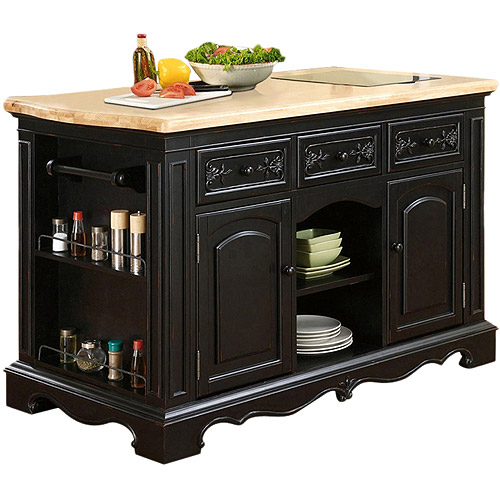 Powell Pennfield Kitchen Island, Black and Natural  Walmart.com