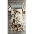 thumbnail image 2 of Ambesonne Brown Quilted Coverlet 2 Pcs, Harp Ornament Butterfly, Twin Size, Cream Orange Black, 2 of 2