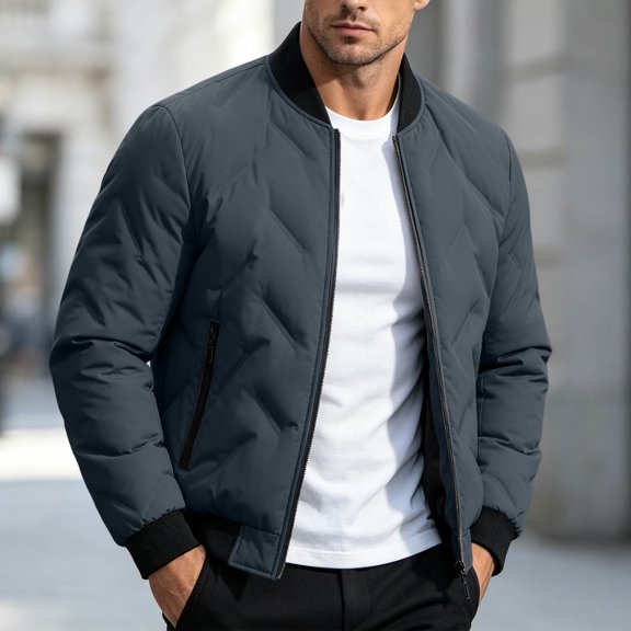 Trikvn Men's Bomber Jacket Casual Lightweight Quilted Zip Up Fall Outerwear Coat with Pockets for Golf Everyday Wear Classic Windbreaker Jackets Top