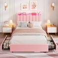 thumbnail image 3 of IdealHouse LED Full Size Bed Frame with Storage Headboard, Boucle Upholstered Platform Bed for Girls, 2 Drawers & Bookcase, No Box Spring Needed, Pink, 3 of 7