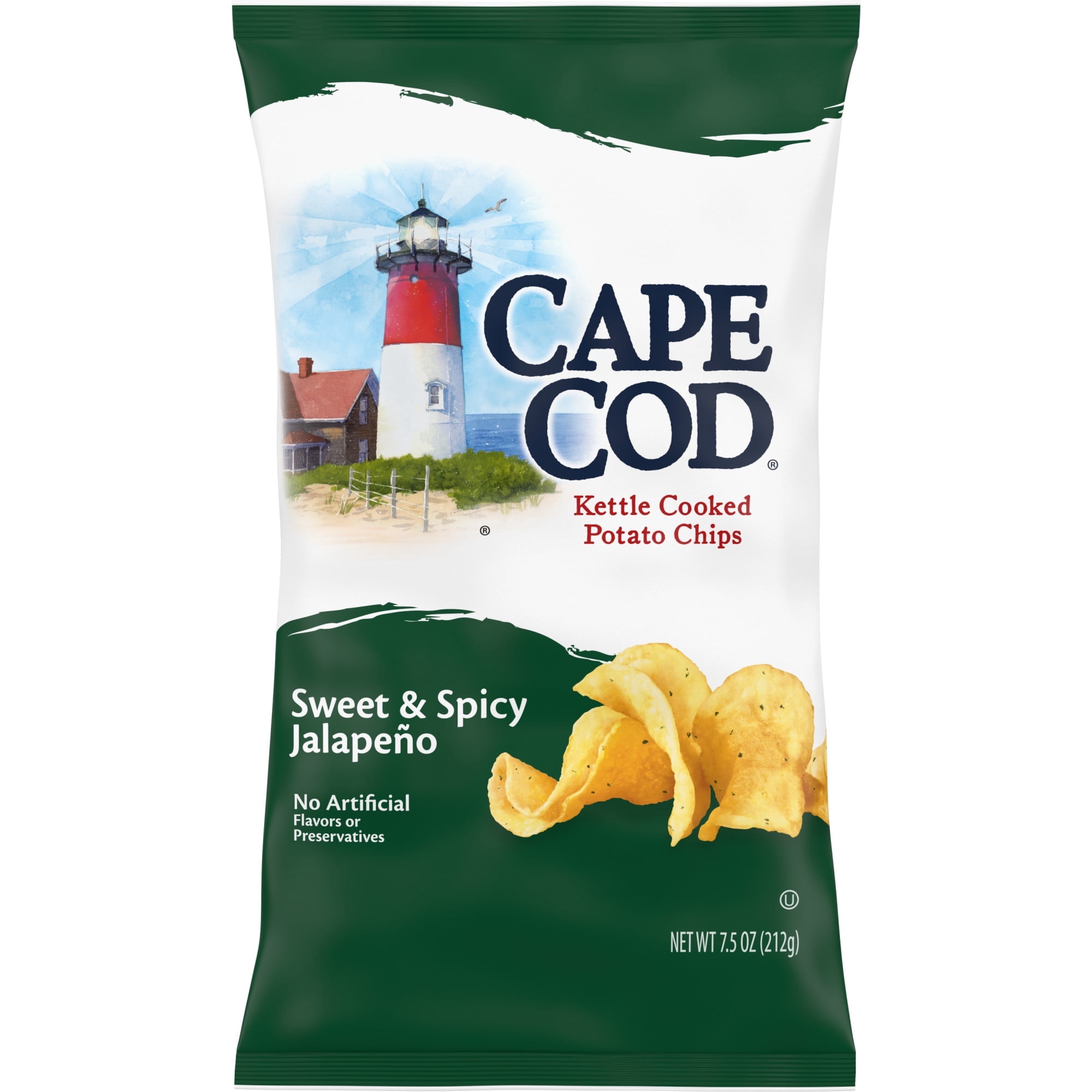 Cape Cod Sweet & Spicy Jalapeno Crunch Kettle Cooked Potato Chips, 7.5 oz Bag With Olive Green Bowl By ValueNest