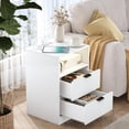 thumbnail image 4 of LED Nightstand with Charging Station, Fluted Nightstand Set of 2, Wood Nightstands with 2 Drawers & Metal Handles, Modern Bedside Table & End Tables, Farmhouse Night Stands for Bedroom, White, 4 of 9