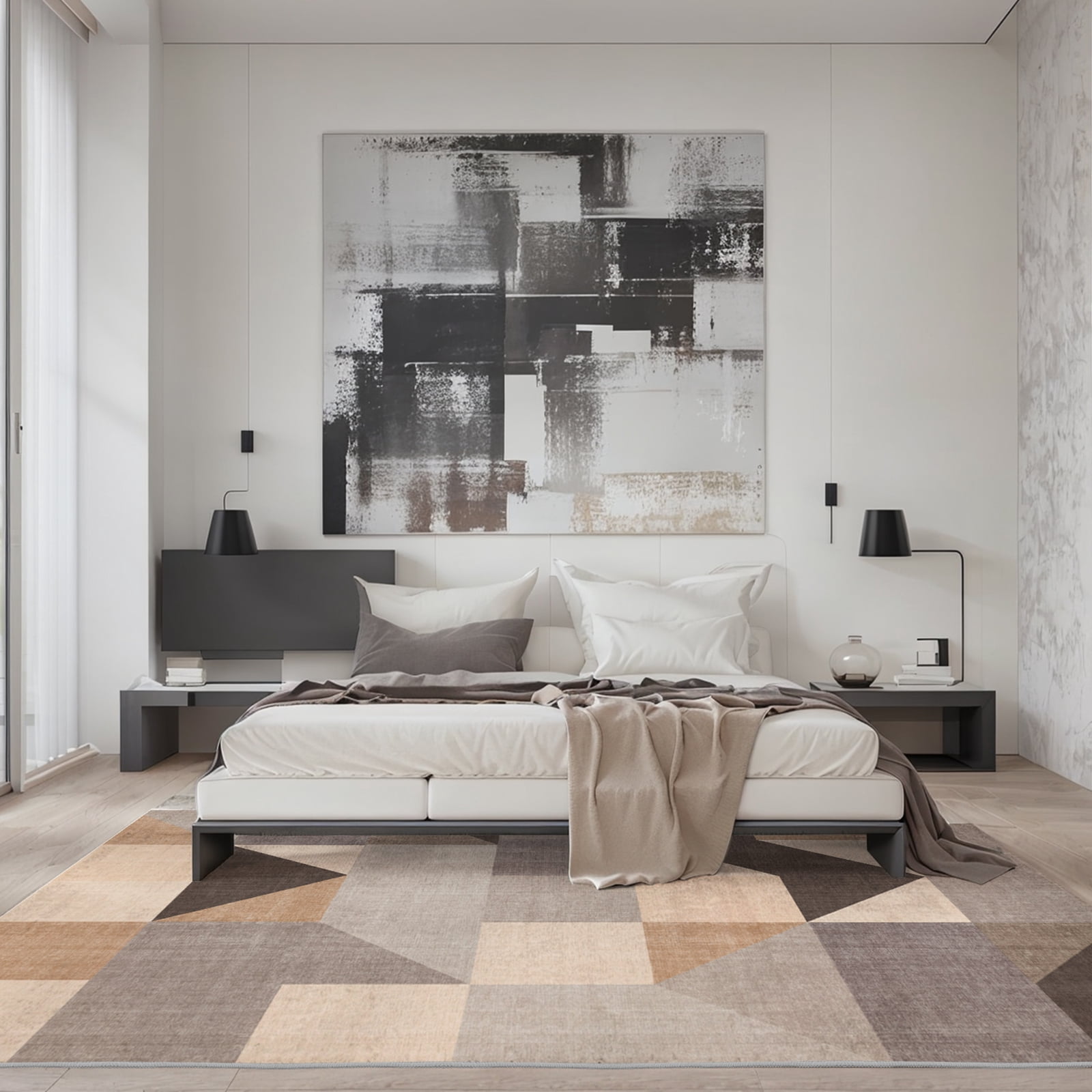 Cozylore 9'x12' Area Rugs for Living Room Geometric Style Modern Rug Soft Low Pile Non Slip Carpet Machine Washable Indoor Rug for Bedroom Dining Room Office, Brown