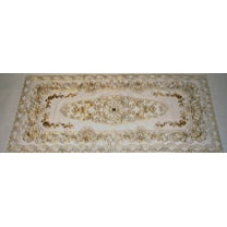 Pack of 3 Vinyl Table Runner, Placemat, Dresser or Nightstand Scarf 17x33 Inch Decorative Cut Work Floral Design Gold with White