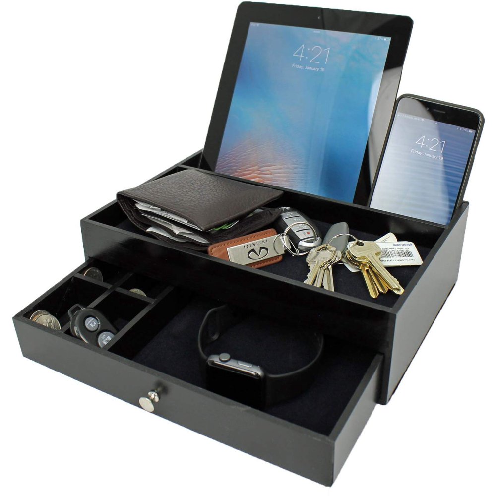 Valet Drawer Charging Station 5 Compartment Organizer Holds Phone