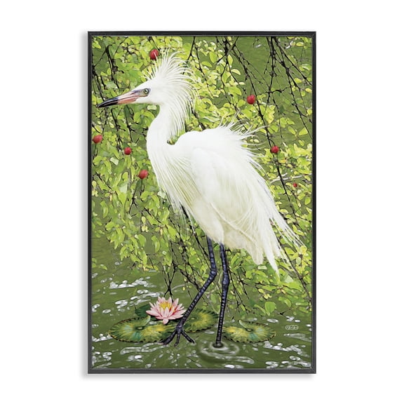 Stupell Industries Sophisticated Heron in Pond Shore Animals Painting Black Framed Art Print Wall Art, 12 x 18