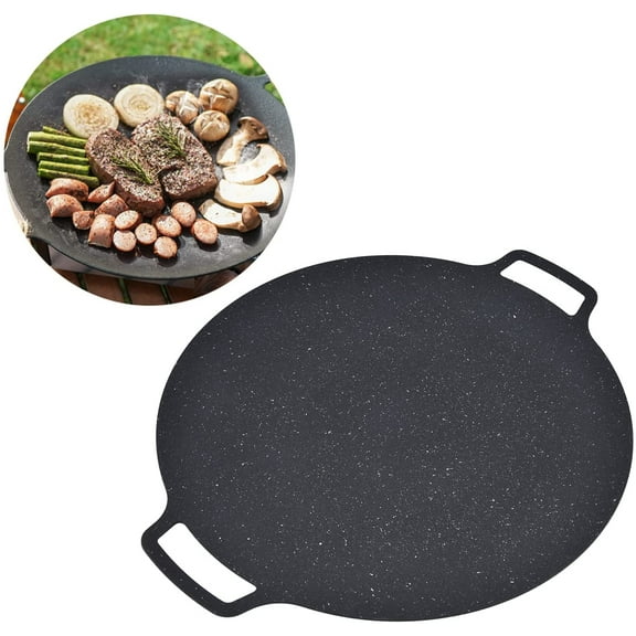 Topyond Korean BBQ Grill Pan, 16In Nonstick Cast Iron Griddle Pan for Stove Tops, Heat Resistant Round Grilling Tray, for Steaks, Roasts and Outdoor BBQ