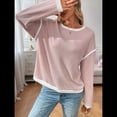 thumbnail image 4 of Suéteres de Cuello Redondo, Larga, Oversize, con Bloques de Color, de Punto Acanalado y Abertura Lateral para Mujer (Otoño de 2025) Rosa L, 4 of 10