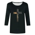 thumbnail image 3 of DDAPJ pyju Christian Easter T-shirts for Women 3/4 Sleeve Plus Size Tops Jesus Cross Print Graphic Tees Religious Faith Shirt Mid-length Pullover Blouses Black XXXXXL, 3 of 4
