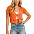 thumbnail image 2 of GILIGEGE Women Crochet Shrug Knit Sweater,Spring Summer Beach Short Sleeve Shrug Cropped Boho Lightweight Sweater,Cover Up Tie Front Tops For Evening Dresses Casual Eyelet Shawl Thin Formal Orange S, 2 of 7