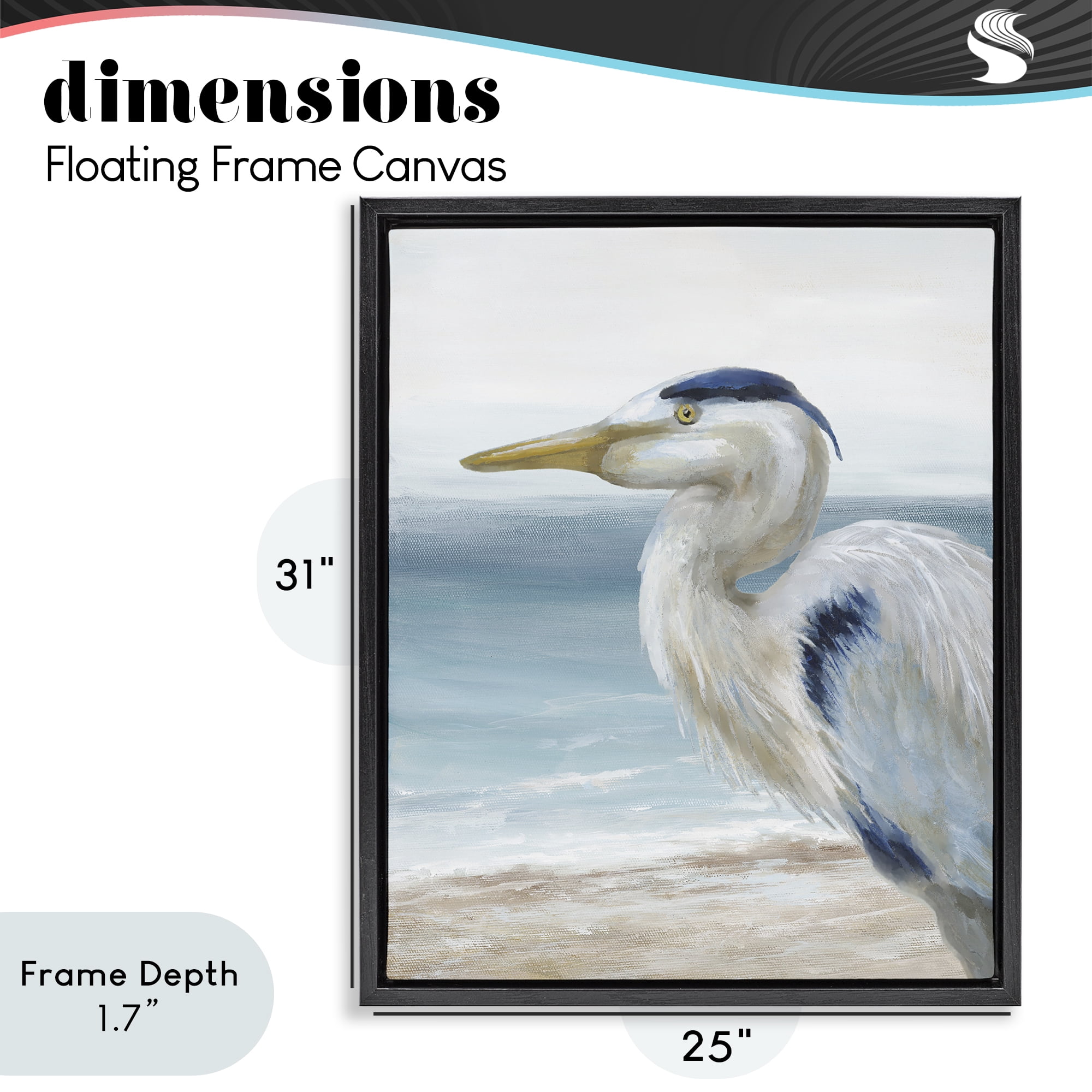 Stupell Industries Left Gazing Heron Black Framed Floater Canvas Wall Art, design by Nan