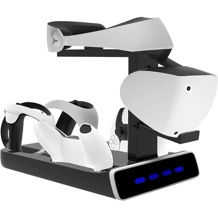 Charging Station Stand for PS VR2 and PS5 Controller Charging Dock Station with VR Headset Display Stand, 4 Controller Charger Station and LED Indicators-Black
