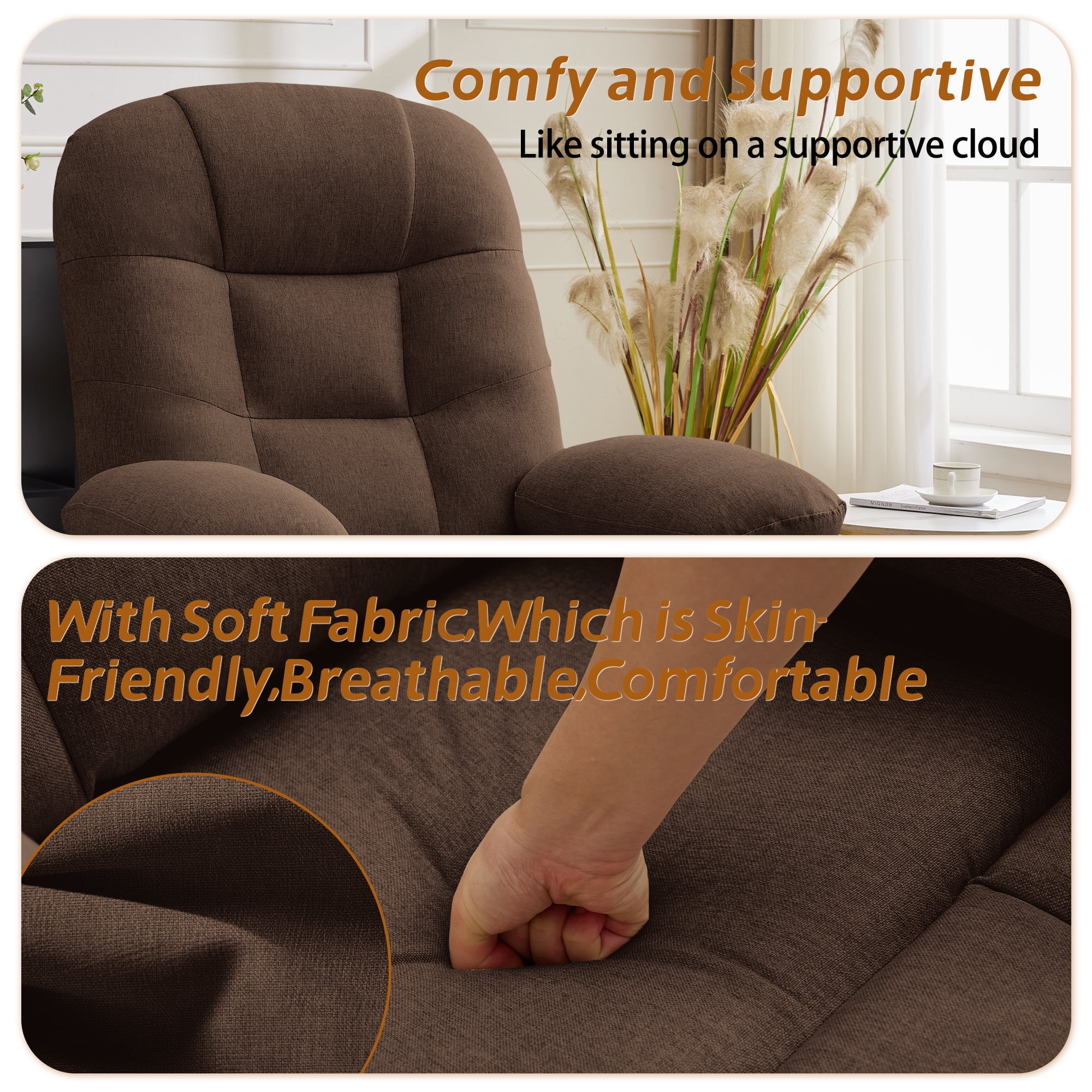 Korser Manual Swivel Rocker Recliner Chair for Living Room,Small Recliner Sofa for Small Spaces,Linen Fabric,Brown
