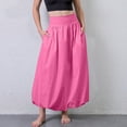 thumbnail image 6 of Women's High Waist Maxi Skirt with Elastic Wide Waistband Loose Fit A Line Long Skirt Casual Solid Flared Hem Design Pink XL, 6 of 6