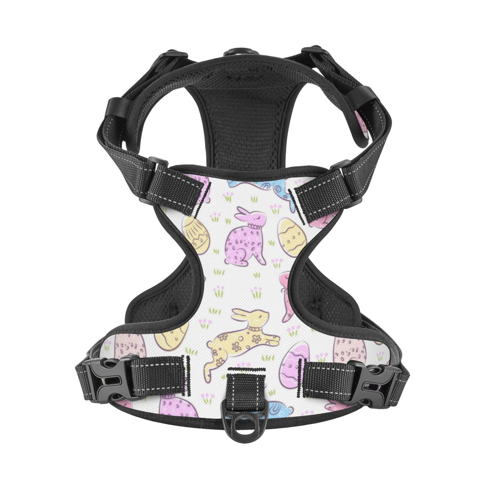 Picia Easter Colorful Rabbit No-Pull Dog Harness Reflective Front Clip Vest with Handle,Step-in Air Dog Harness,Adjustable 2 Metal Rings 4 Buckles,Easy to Put on & Take Off Large