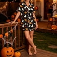 thumbnail image 5 of Ounisa Halloween Pajama Sets for Women 2 Piece Ghost Pumpkin Print Shirts and Shorts Button Down Short Sleeve Sleepwear, 5 of 9