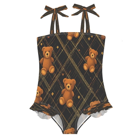 DIXRUYEE Swimsuit One Piece swimwear Rhombus Bear Cub of Pattern