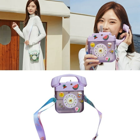 

kettle cup iced tea picnic 400ML Creative Retro Phone Shaped Water Bottle With Adjustable Shoulder Strap Leak Proof Drinking 3D Stickers Suitable For Outdoor Travel And Sports ()