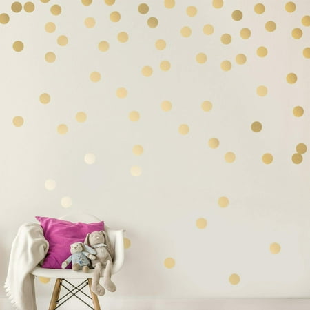Popeven Easy Peel + Stick Gold Wall Decal Dots - 2 Inch (200 Decals) -Safe on Walls & Paint Metallic Vinyl Polka Dot Decor - Round Circle Art Glitter Stickers - Large Paper Sheet Baby Nursery Room (Best Metallic Gold Paint For Walls)