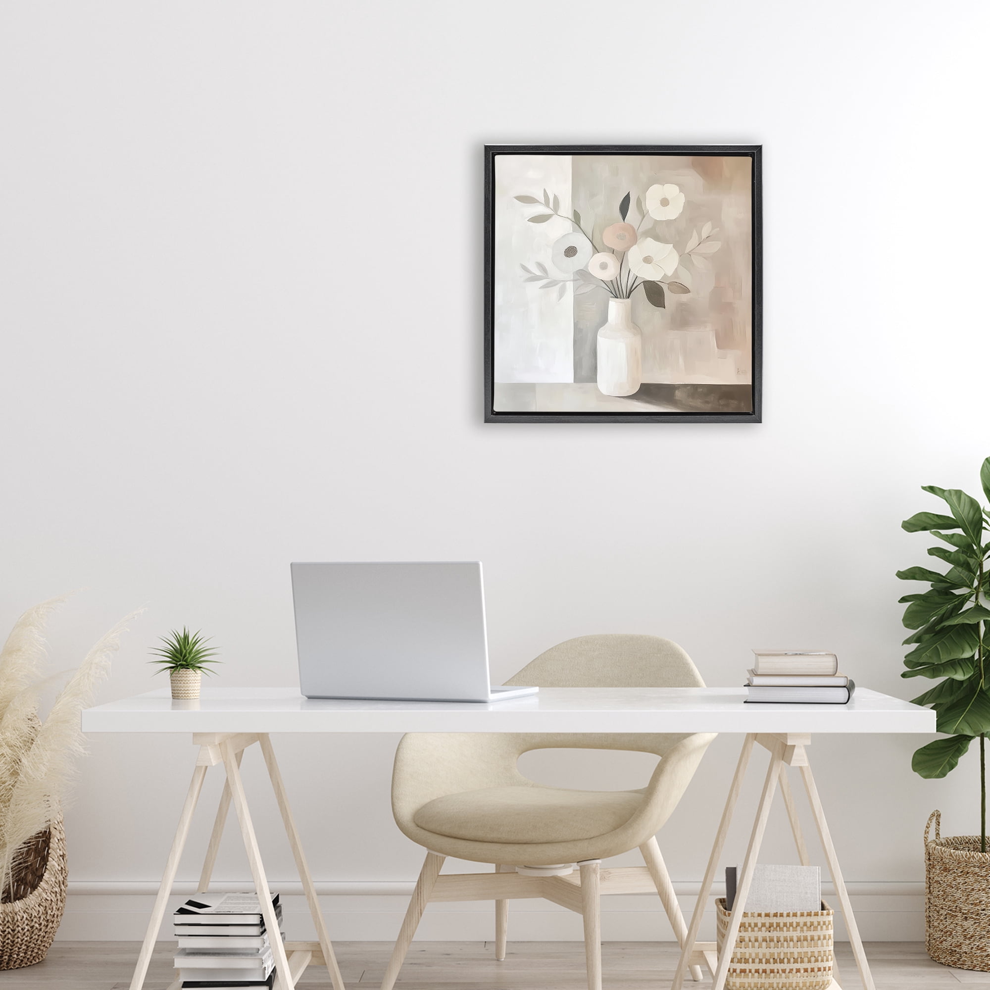 Stupell Industries Minimalist Muted Flower Vase Black Framed Floater Canvas Wall Art, design by Heidi Kuntz