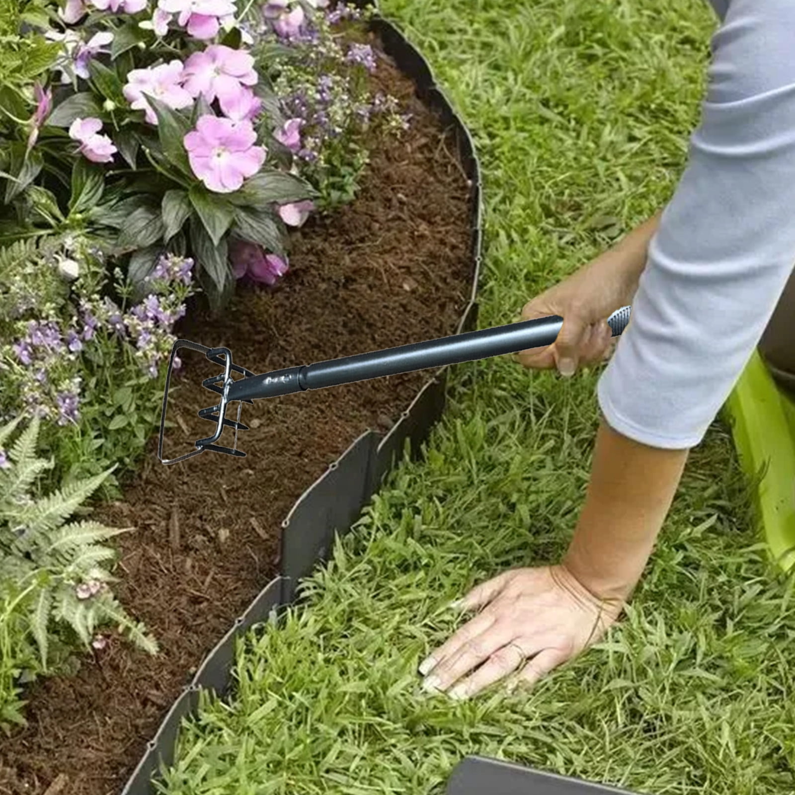 Garden Rake Weeding Tool with Long Handle, Iron Rake for Soil Loosening Yard Cleaning Gardening Maintenance Outdoor Use