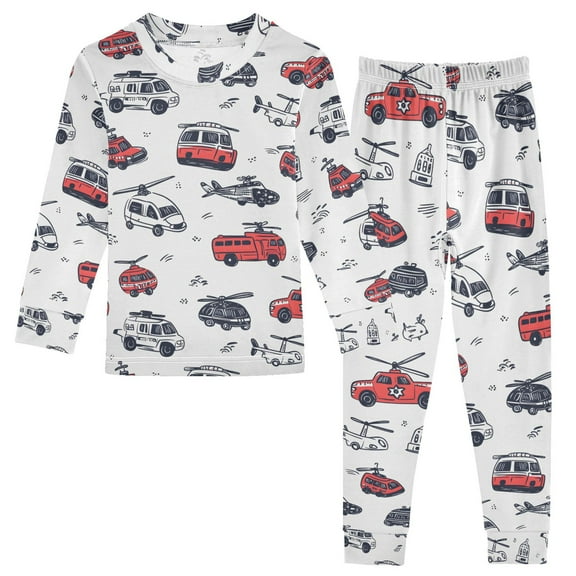 joogoo Cartoon Car 2 Piece Long Sleeve Tee and Pants Cotton Pajama Set 5Y