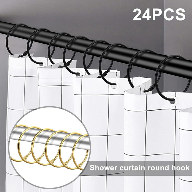 24 Pack Metal Shower Curtain Rings, Rustproof Decorative Shower Curtain  Hooks Metal Round Shower Curtain O-Rings for Bathroom Shower Rod(Black)