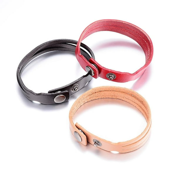 10pcs Leather Cord Snap Bracelets with Alloy Clasps Mixed color 8-1/4 inch(213mm)x12mm