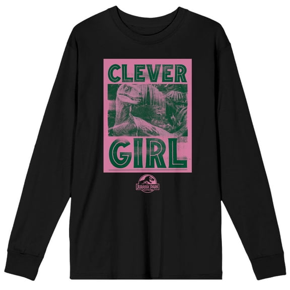 Jurassic Park Clever Girl Crew Neck Long Sleeve Black Adult Tee-Medium