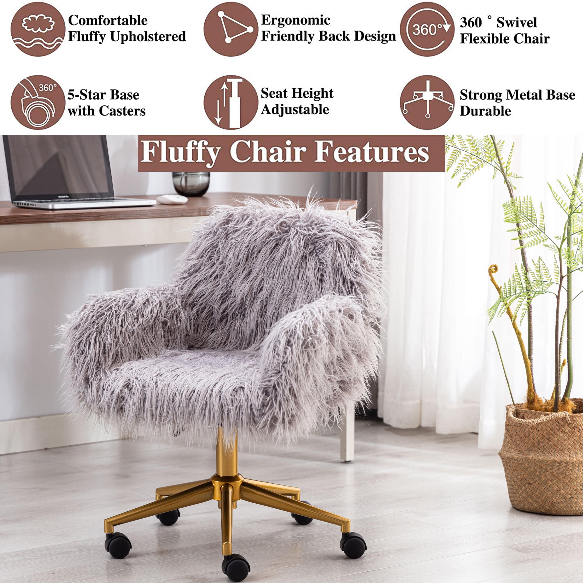 Modern Velvet Accent Chair, SYNGAR Comfy Upholstered Vanity Chair with 360  Degree Swivel, Height Adjustable Office Desk Chair, Task Chair with Soft