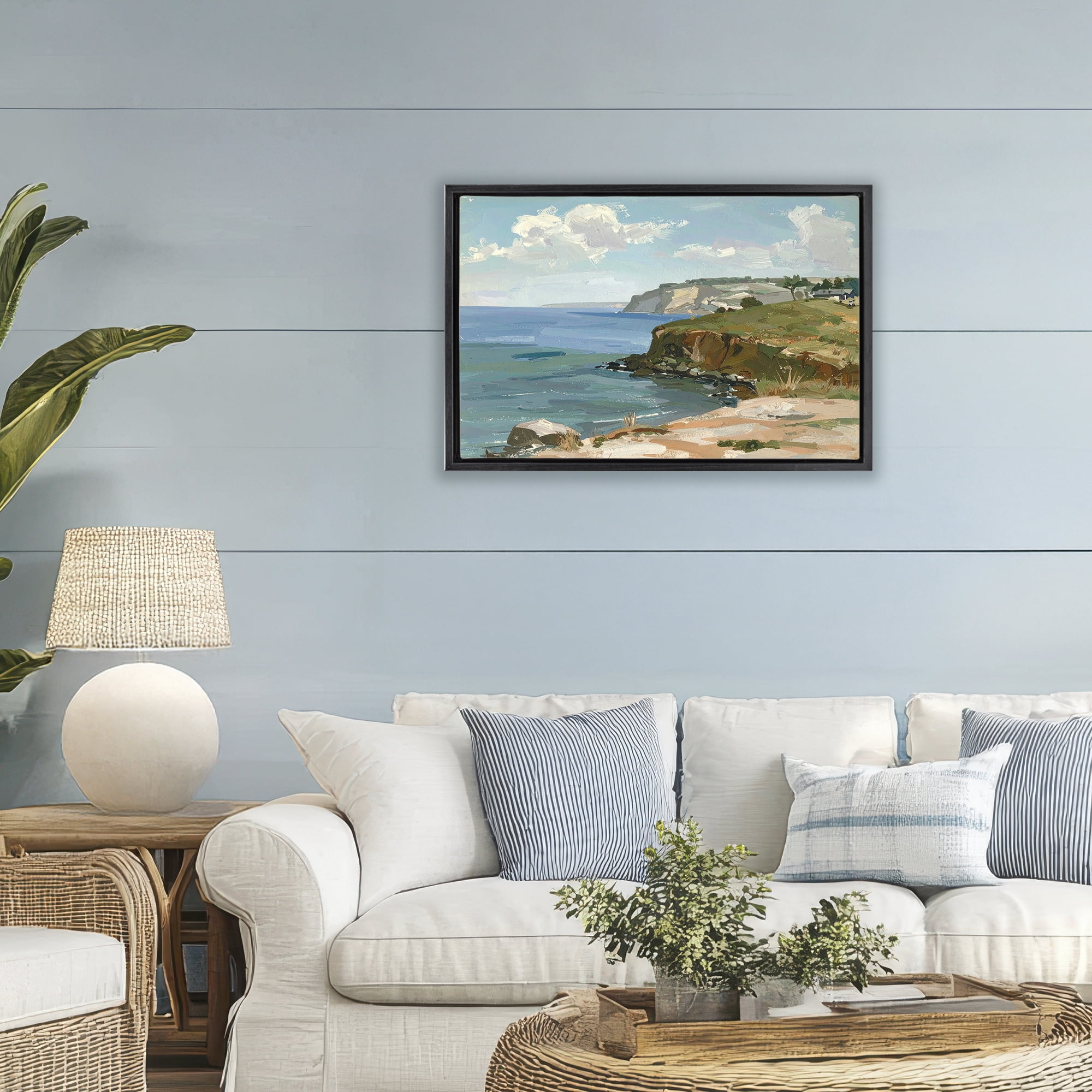Stupell Industries Along The Shore Scenery Black Framed Floater Canvas Wall Art, design by Alonza Saunders