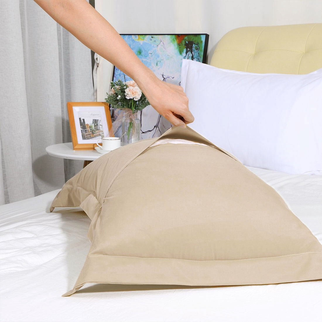 Unique Bargains Pillowcases Soft Microfiber Pillow Shams Set of 2 Standard Tan