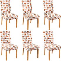 6 Pcs Fall Chair Covers for Dining Room, Thanksgiving Stretch Removable Dining Chair Cover Set of 6, Autumn Turkey Chair Slipcovers Seat Protector for Fall Restaurant Decor