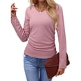 thumbnail image 1 of Tops Casuales para Mujer, Cuello en V, Camisas de Larga, Túnicas Básicas con Frunces Lisos, Blusas Rosa S, 1 of 7
