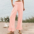 thumbnail image 2 of Hogleaql Women's Wide Leg Beach Pants Soft Elastic Waist Ruffle Hem Pants Lounge Palazzo Baggy Summer Trousers with Pockets, 2 of 5