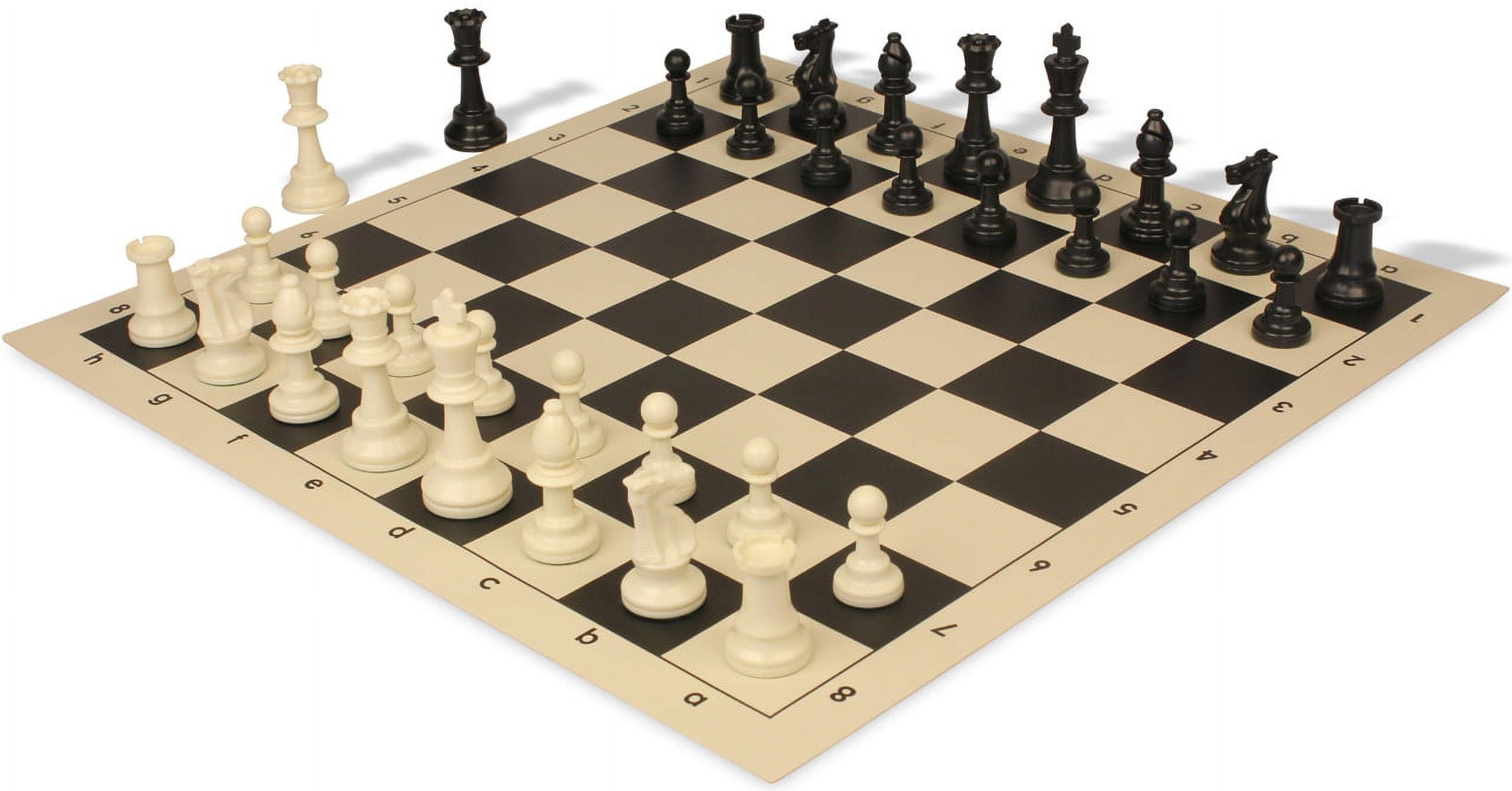 Standard Club Easy-Carry Plastic Chess Set - Black & Ivory Pieces with Vinyl Rollup Board - Black