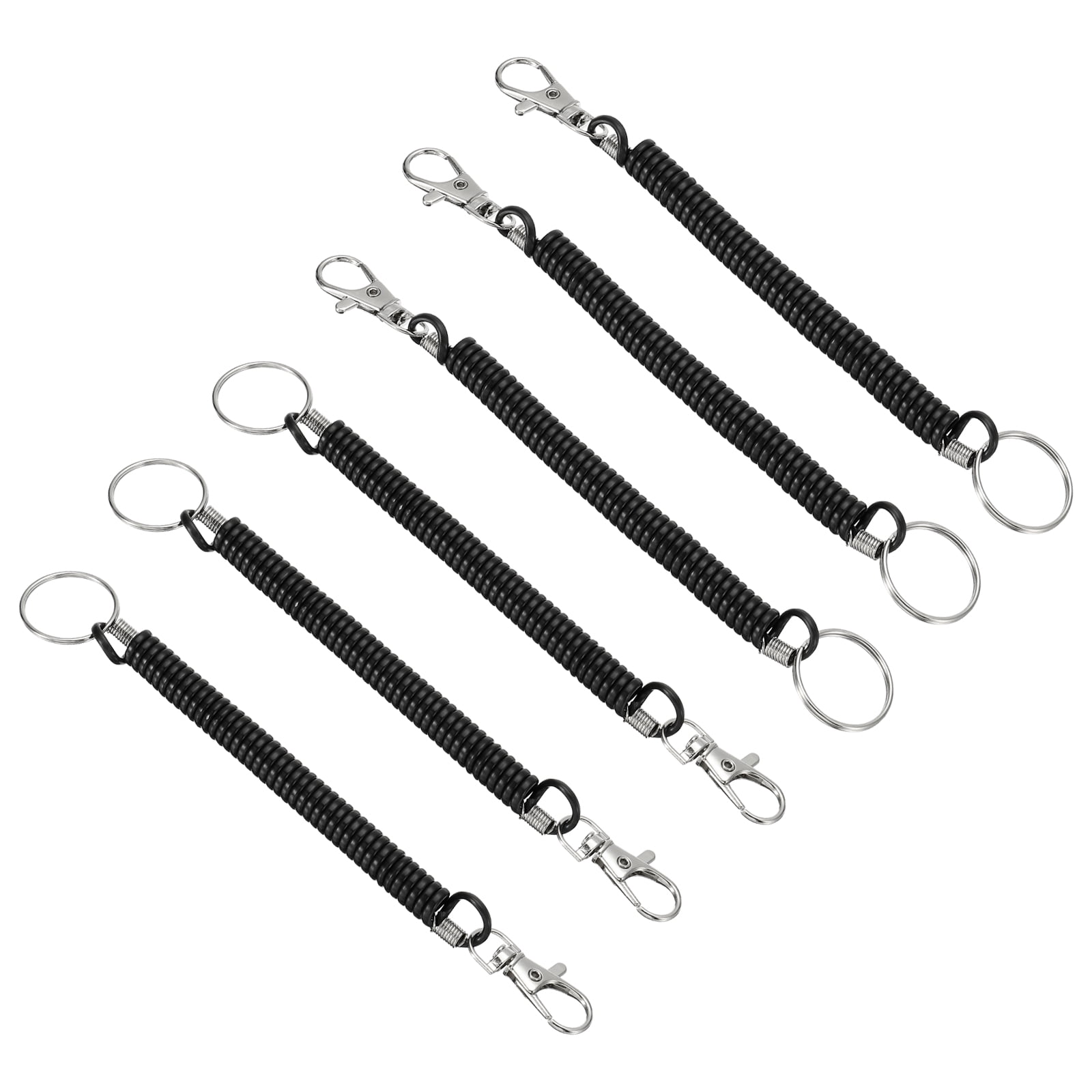 Llavero retráctil de resorte en espiral Uxcell de 6.7", anillo de llave de cordón elástico para llaves, billetera, teléfono celular, paquete de 6 en negro