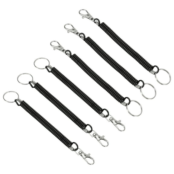 Uxcell 6.7" Spiral Retractable Spring Coil Keychain, Stretch Cord Key Ring for Keys Wallet Cellphone, Black 6 Pack