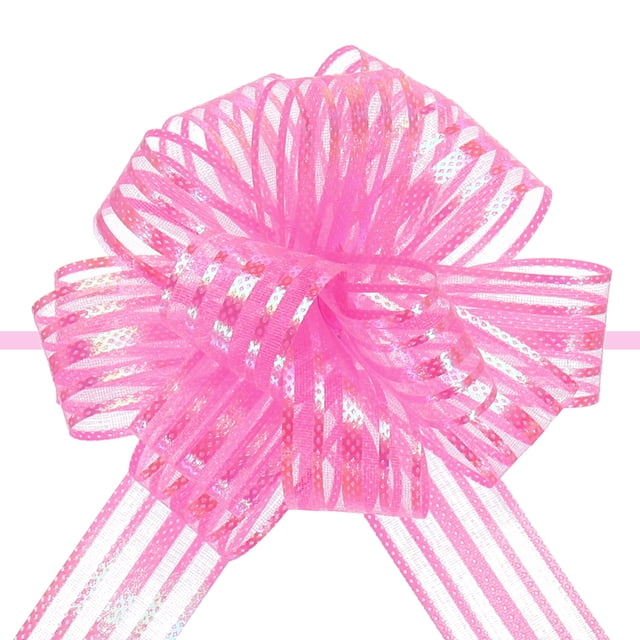 Uxcell 5Pcs 6" Large Organza Pull Bow Metallic Chiffon Gift Wrapping Bows Ribbon Pink for Wedding Presents Baskets Christmas