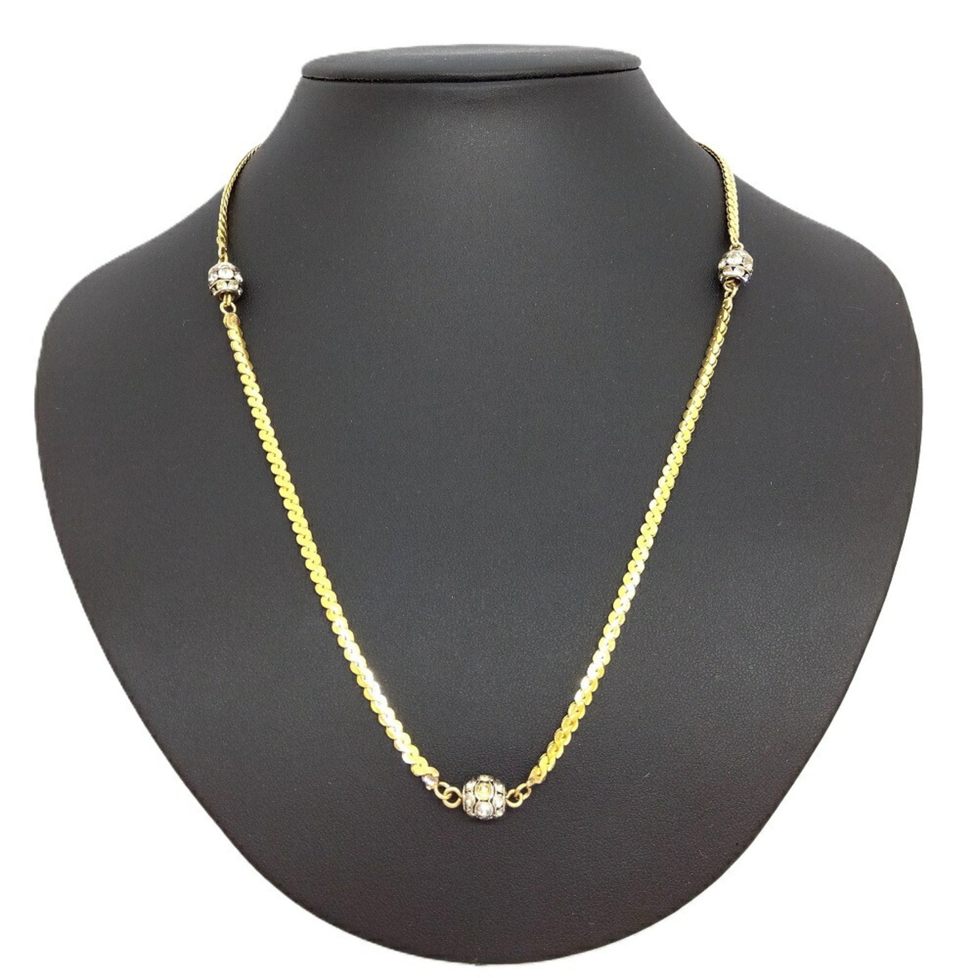 Pre-Owned Christian Dior Necklace Gold Rhinestone 3P Ball Long 1975 (Good)
