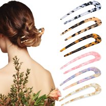 6 Pieces French Style Hair Pins Shaped Hairpin Cellulose Acetate Tortoise Shell Hair Fork Sticks for Long Hair, 2 Prongs Leopard Updo Chignon Pin Hair Accessories for Women Girls