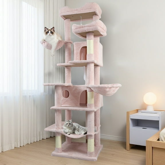 Zephypaws 68in Cat Tree,Multi-Level Cat Tower for Indoor Cats,2 Widened Plush Perches Cat Condo with Scratching Post,Big Caves,Pink